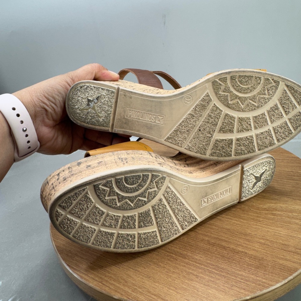 Pikolinos Leather Platform Wedge Sandals 37 6.5 6 Tan Brown Boho Summer Heels - Picture 7 of 8